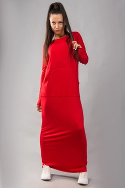 Платье в пол  спортивное свободного кроя  (красный) Платье в пол  спортивное свободного кроя  (красный)